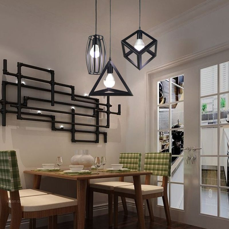 Industrial Style Hanging Lamp Geometry Iron 3 Light Island Light Fixture for Dining Table