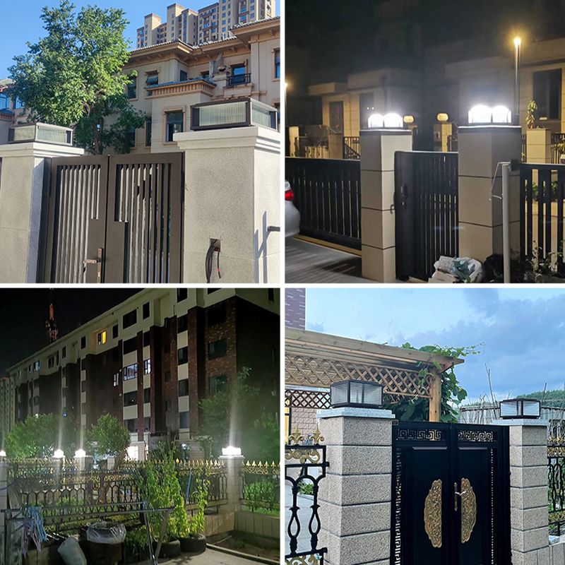 Metal Square Shape Outdoor Light Modern Style 1-Light Solar Pillar Lights in Black