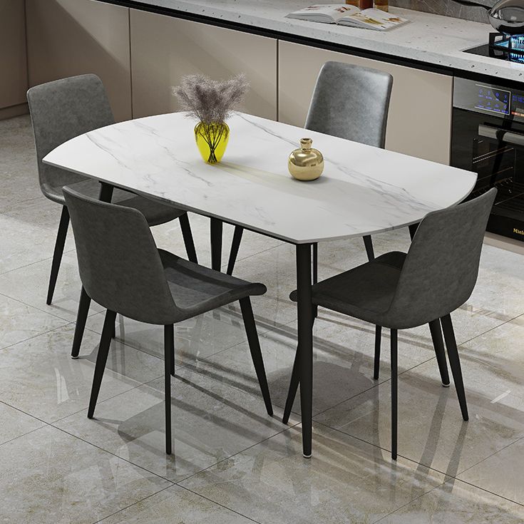 Extendable Round Dining Table Modern Sintered Stone Top Table with Metal 4 Legs