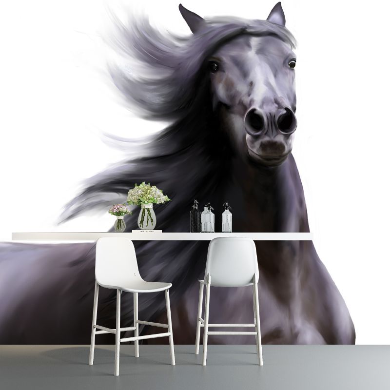Horse Illustration Mural Mildew Resistant Wall Covering for Living Room