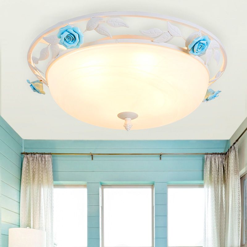 Lámpara de techo de cúpula pastoral, iluminación de montaje empotrado de metal, 1 bombilla, en blanco, para sala de estar