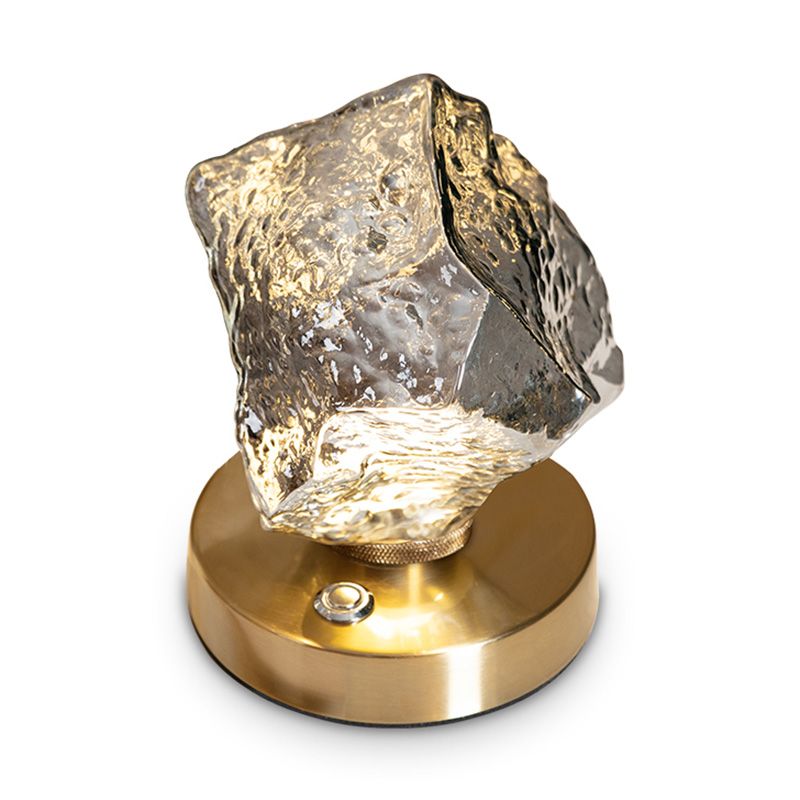 Lampada da tavolo in vetro a forma di roccia Lampada da comodino moderna con finitura dorata a 1 luce