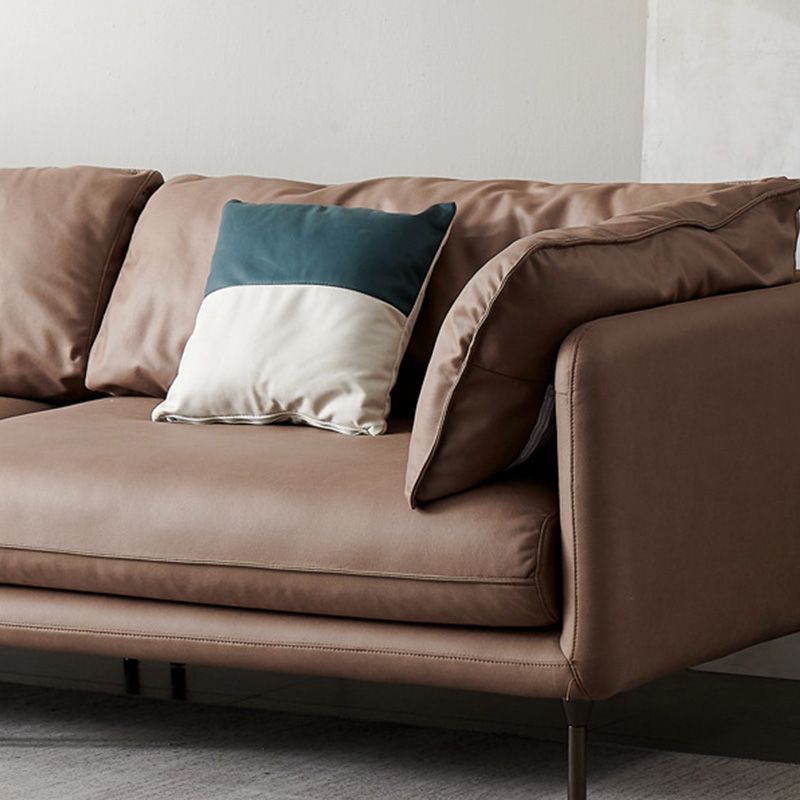 Mid-Century Modern Leather Sofa 32.28" Tall Tuxedo Arm Sofa with Pillows