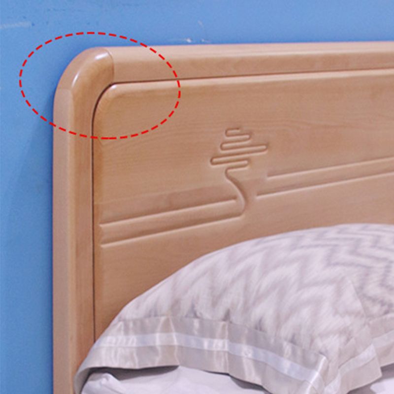 Rectangular Natural Standard Bed Mid-Century Modern Beech Panel Bed