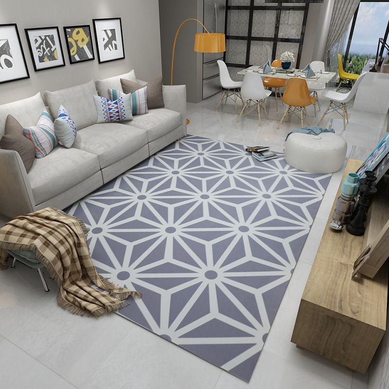 Dark Navy Modern Rug Polyester Line Indoor Rug Washable Rug for Living Room