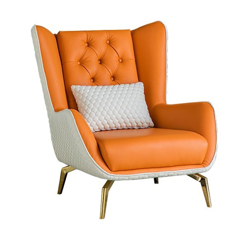Glam Faux Leather Wingback Chair Tufted Back Basic Four Leg Chair