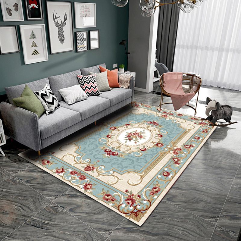 White Tone Modern Area Carpet Polyester Floral Print Indoor Rug Anti-Slip Backing Carpet for Living Room