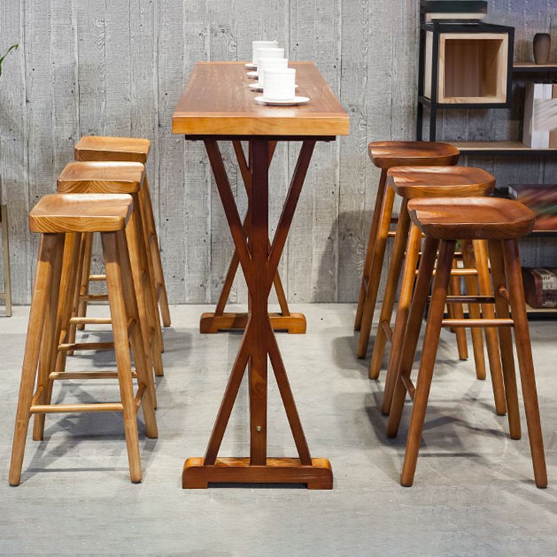 Contemporary Solid Wood Dining Stool Backless Bar Stool with Footrest