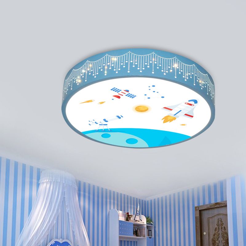 Meteor Shower Cutouts Ceiling Lamp Kids Acrylic Bedroom LED Flush Mounted Light with Rocket Pattern in Blue
