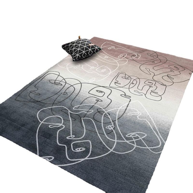 Black Color Block Rug Polyester Nordic Rug Washable Rug for Living Room