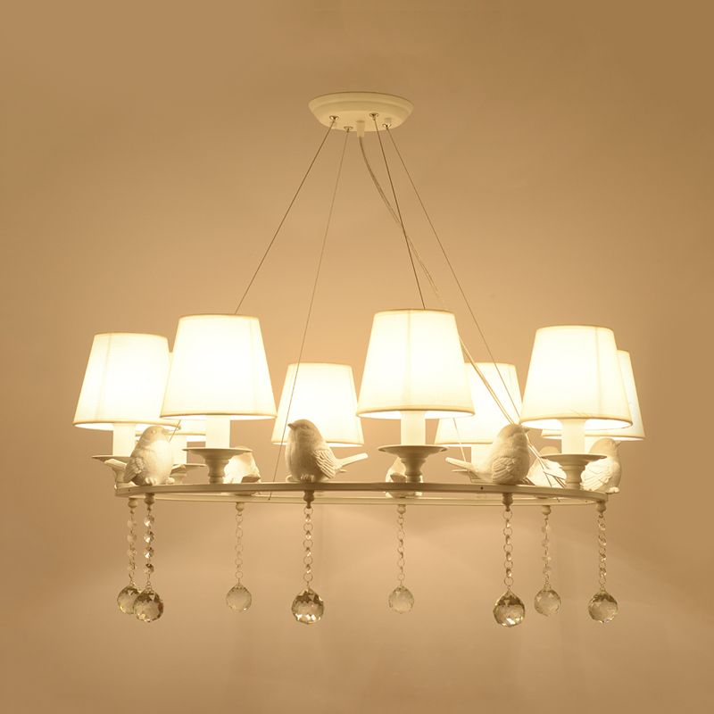 8 luci a sospensione Lumo classico tessuto cono lampadario appeso in bianco per camera da letto con drappeggio cristallino