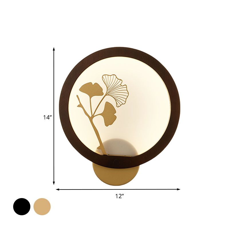 Aziatische stijl Ginkgo Biloba Led Mural Light Wood Family Room Wandverlichting in zwart/beige