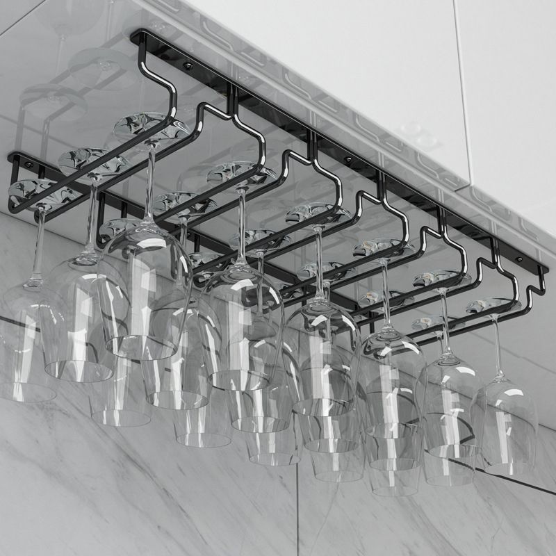 Contemporary Metal Wine Glass Rack Hanging Glass & Stemware Holder in Black