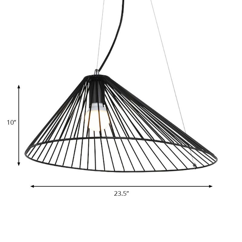 Wire Caged Drop Ceiling Light 1 Bulb Modern Simple Hanging Pendant in Black for Dining Room