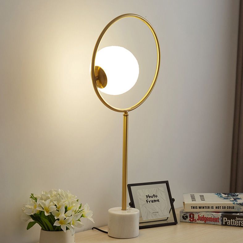 Postmodern 1-Light Table Lamp Gold Finish Ball Nightstand Light with Shade