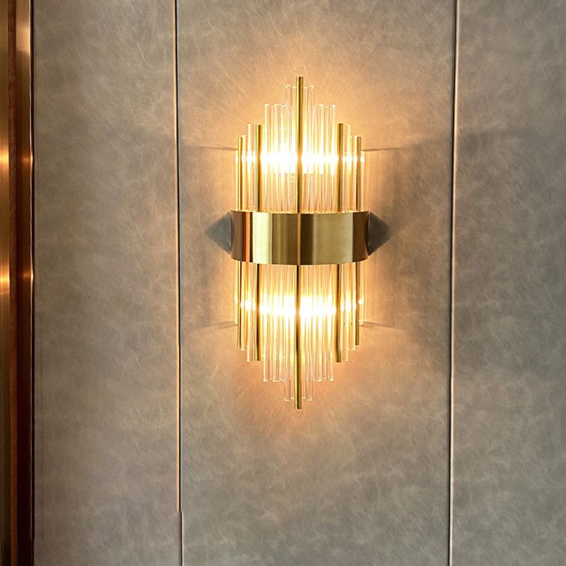 Hexagon Wall Mounted Light Fixture Modern Style Crystal 2-Lights Wall Lighting in Gold