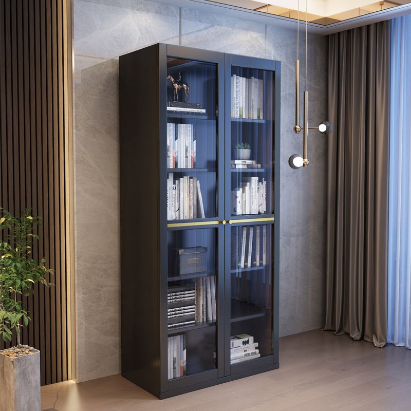 Glass Door Accent Cabinet Rubberwood Cabinet with 2 Doors and 5 Shelves