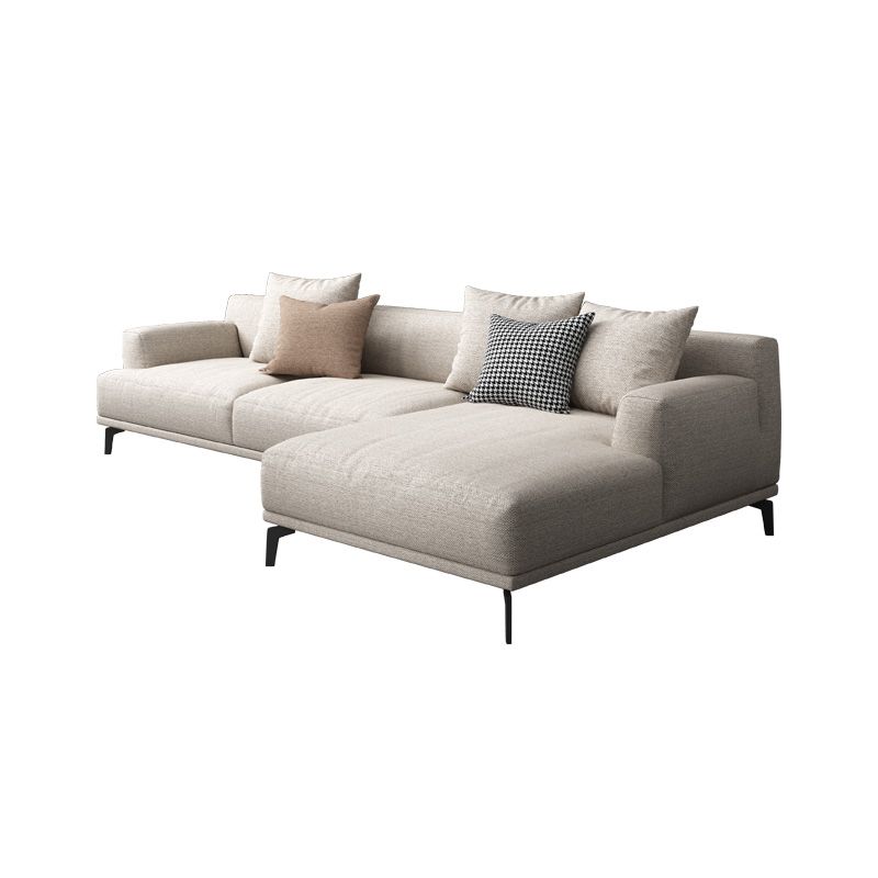 Faux Leather and Cotton Blend Recessed Arm Furniture Sectionals in Beige