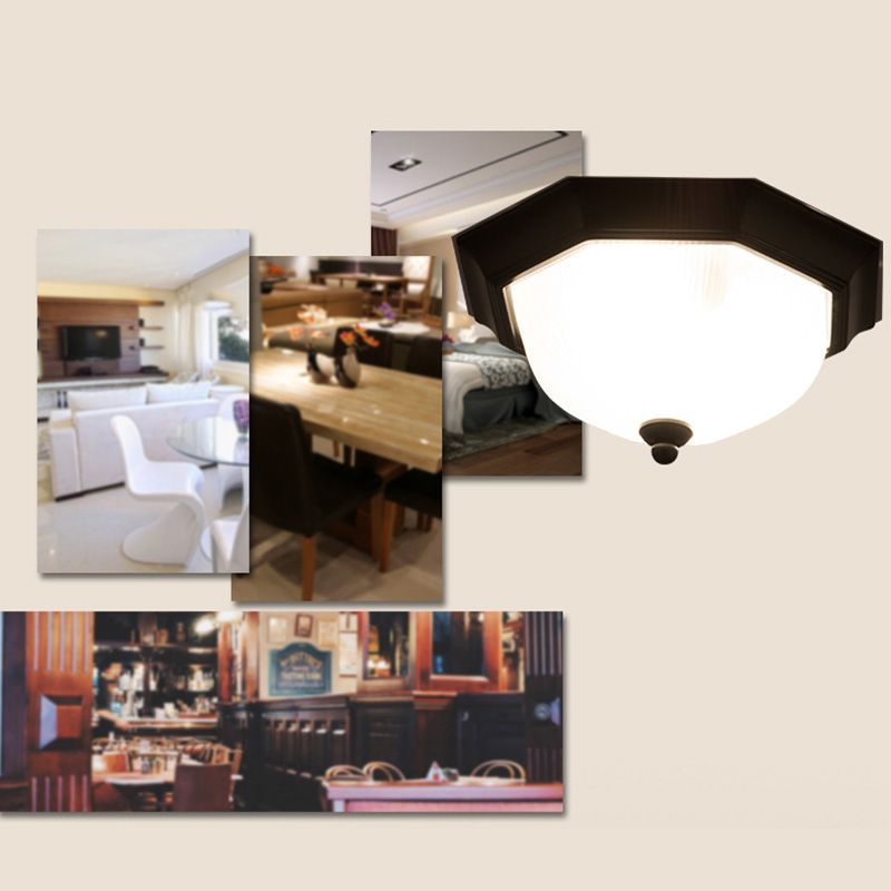 12" Wide Hexagon Flush Mount Classic Glass Flush Ceiling Light in Black