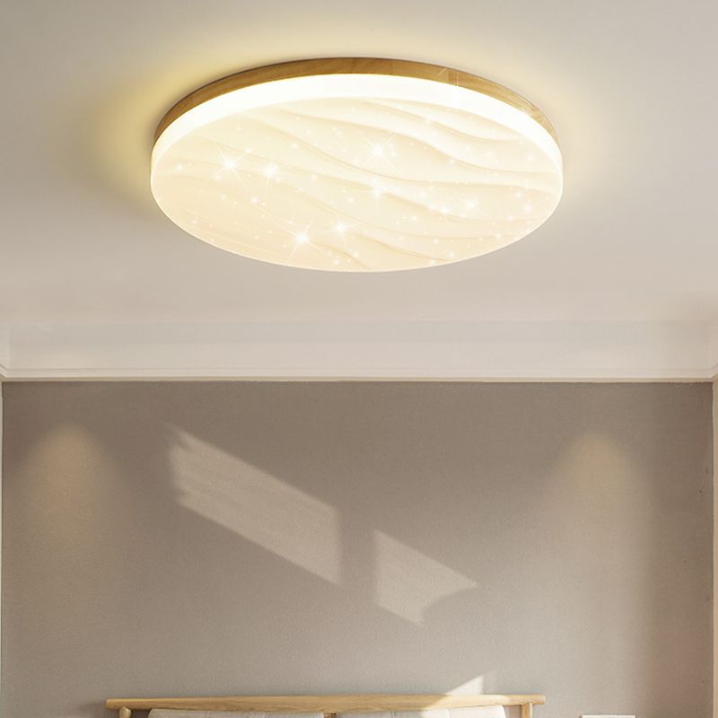 Lámpara de techo LED con forma geométrica, madera moderna, 1 luz, montaje empotrado para dormitorio, sala de estar