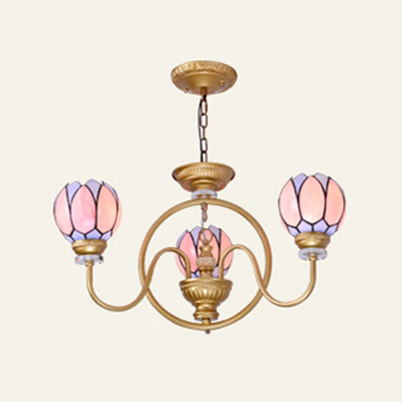 Oro 3/5/6 luci lampadario a sospensione a sospensione Tiffany color vetro fiore lampada a soffitto per soggiorno