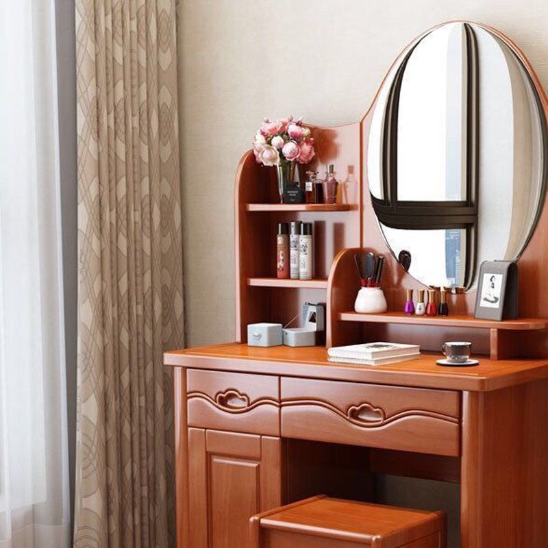 Modern Vanity Table and Stool Set Solid Wood Vanity Desk for Bedroom