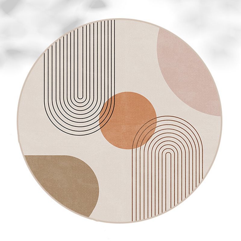 Beige Circle Carpet Polyester Simple Carpet Stain Resistant Carpet for Living Room
