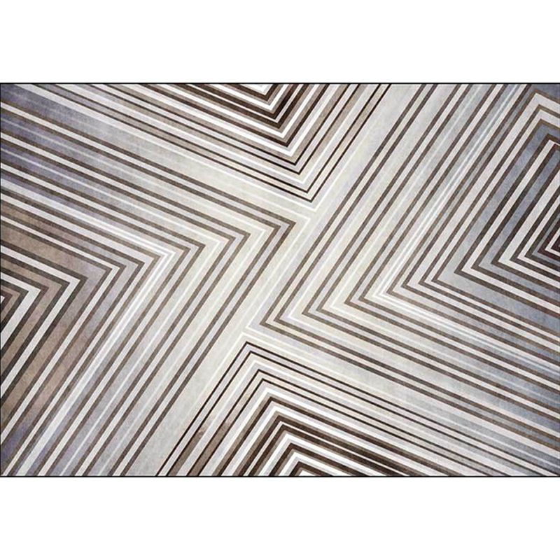 Grey Contemporary Rug Polyester Striped Pattern Rug Washable Non-Slip Backing Carpet for Living Room
