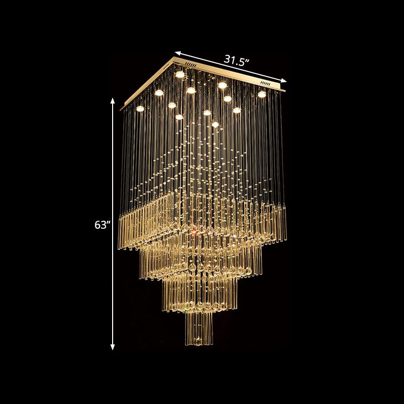 13 Lights Crystal Suspension Lamp Contemporary Silver Orbs and Rods Stair LED Cluster Pendant Light