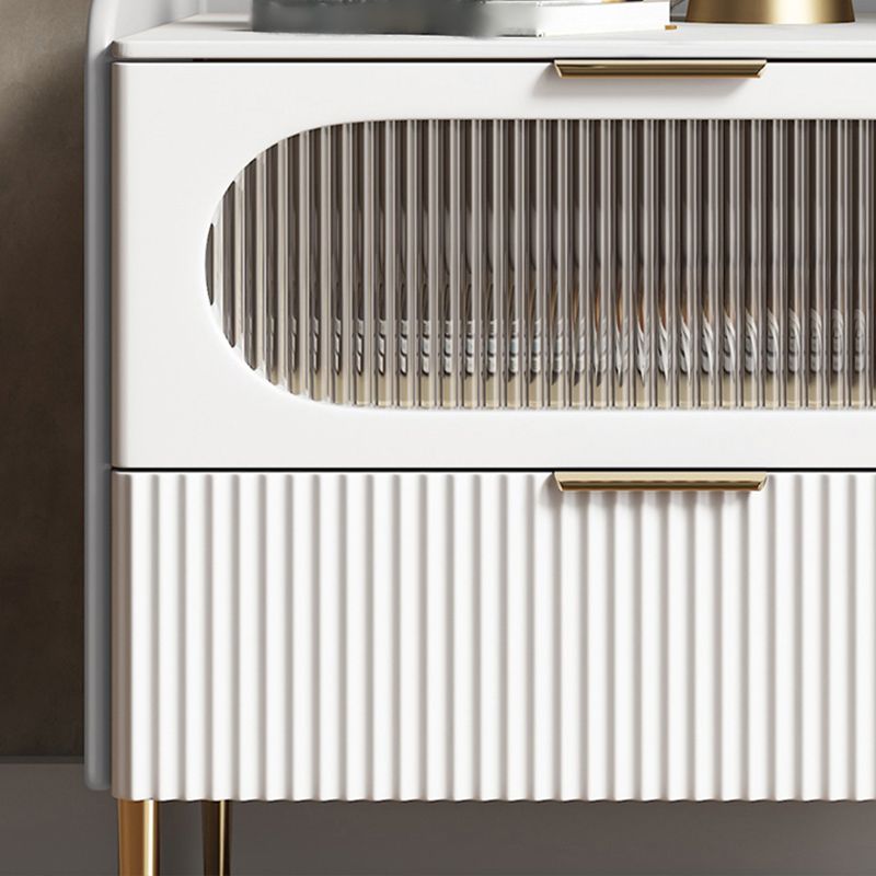 Modern Drawer Storage Accent Table Nightstand Stone Top 2-Drawer Legs Included Nightstand