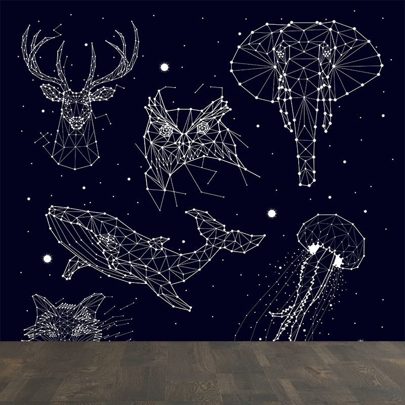 Starry Night Mural Decal Contemporary Non-Woven Textured Wall Covering in Dark Color