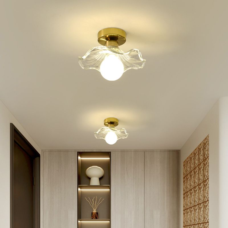 Wavy Shape Flush Mount Modern Style Glass 1 Light Flush Light in Clear /Green