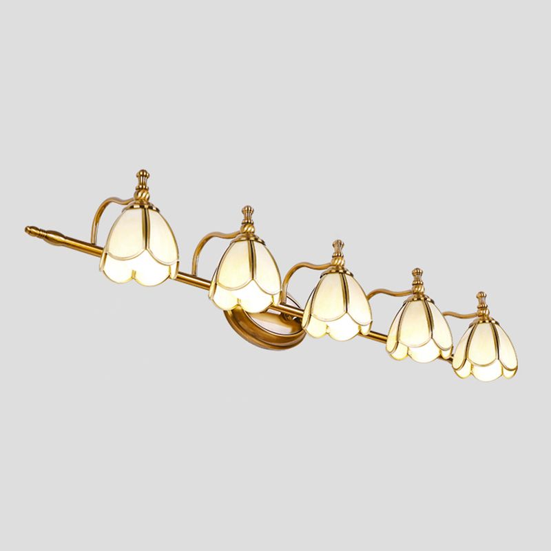 Brass Contemporary Armed Wall Mounted Light Fixture Glass Sconce Light for Bathroom