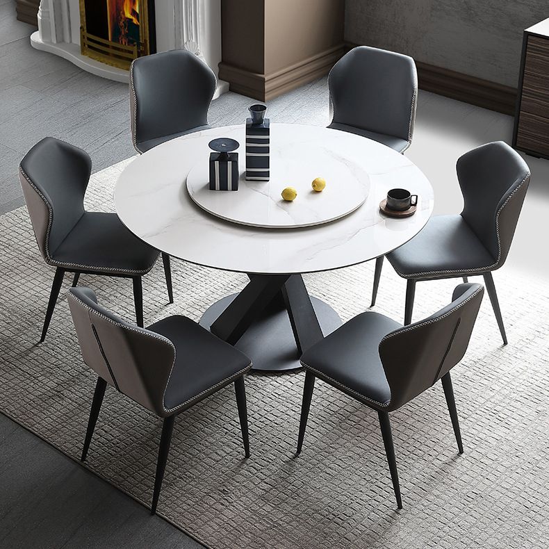 Hedendaagse ronde eettafel gesinterde stenen tafel met zwarte voetstukbasis, 47.2 "l x 27.6" w x 30 "h