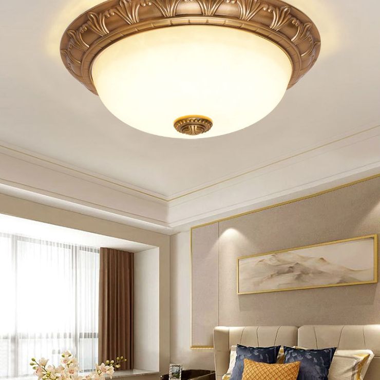 Bowl Flush Mount Light White Glass Traditional Flush Mount Spotlight for Bedroom