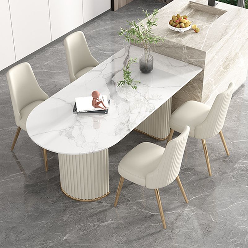 Modern Double Pedestal Dining Table Stone Table for Dining Room Kitchen