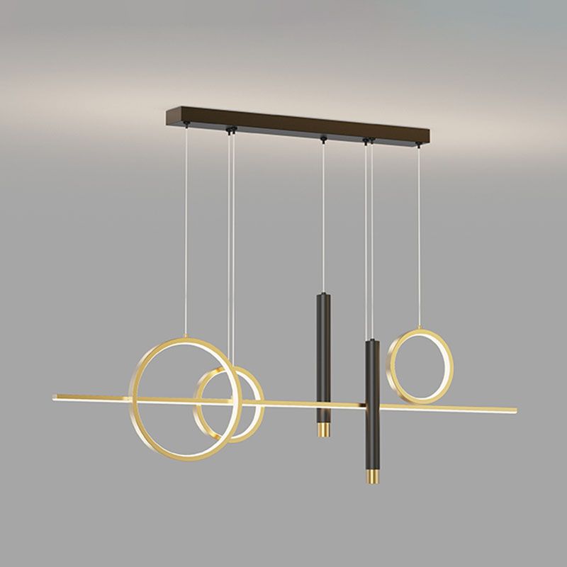 Eetkamer nieuwe moderne eiland verlichting led lineair metalen hanglamp met 2 spotlights