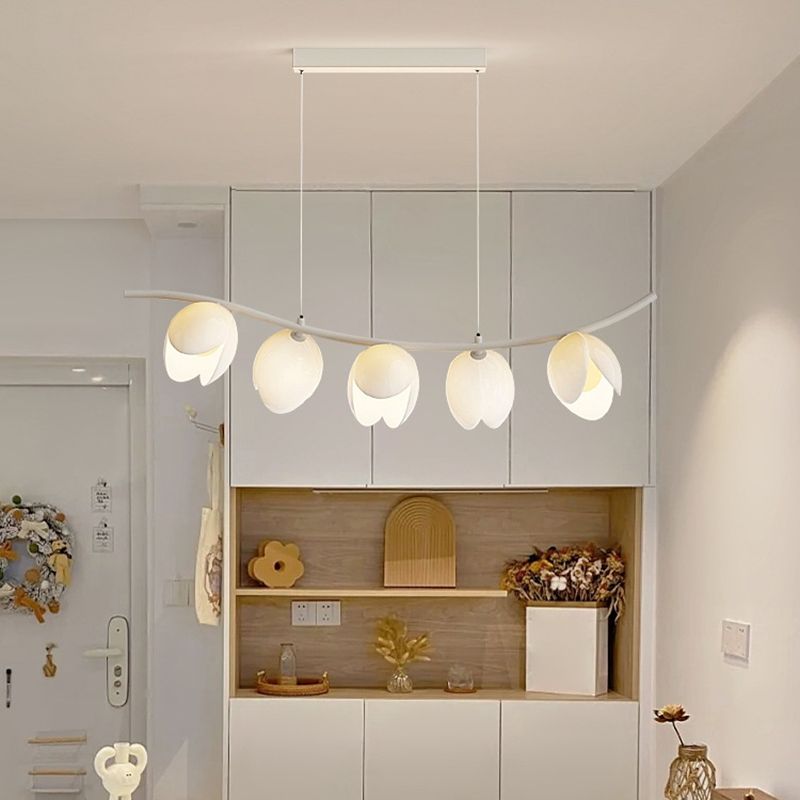 5-Light Green/White Finish Modernism Shaded Statement Kitchen Island Light