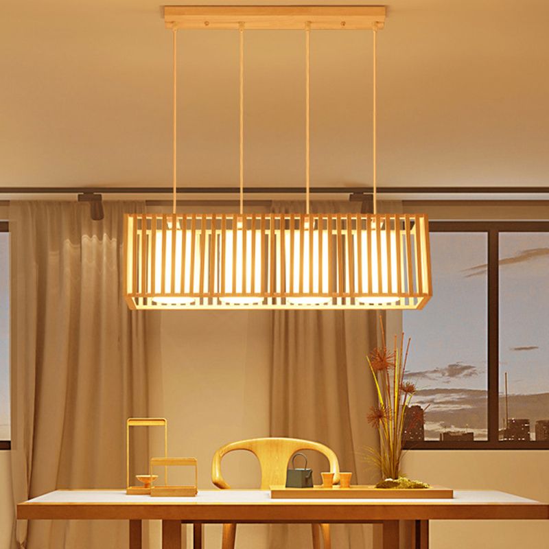 Rectangle Island Pendant Asian Wood Pendant Lighting in Natural Wood