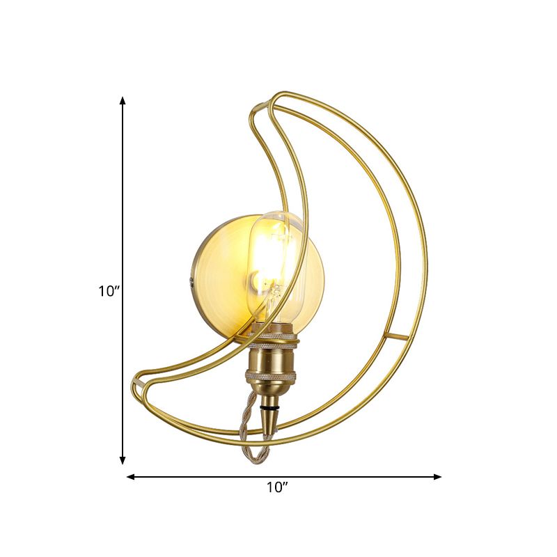 1 Light Wall Lighting with Moon Cage Shade Metal Loft Style Bedroom Sconce Light Fixture in Gold