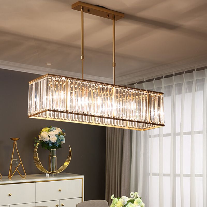 Modern Rectangle Shade Island Pendant Clear Crystal Island Light for Dinning Room