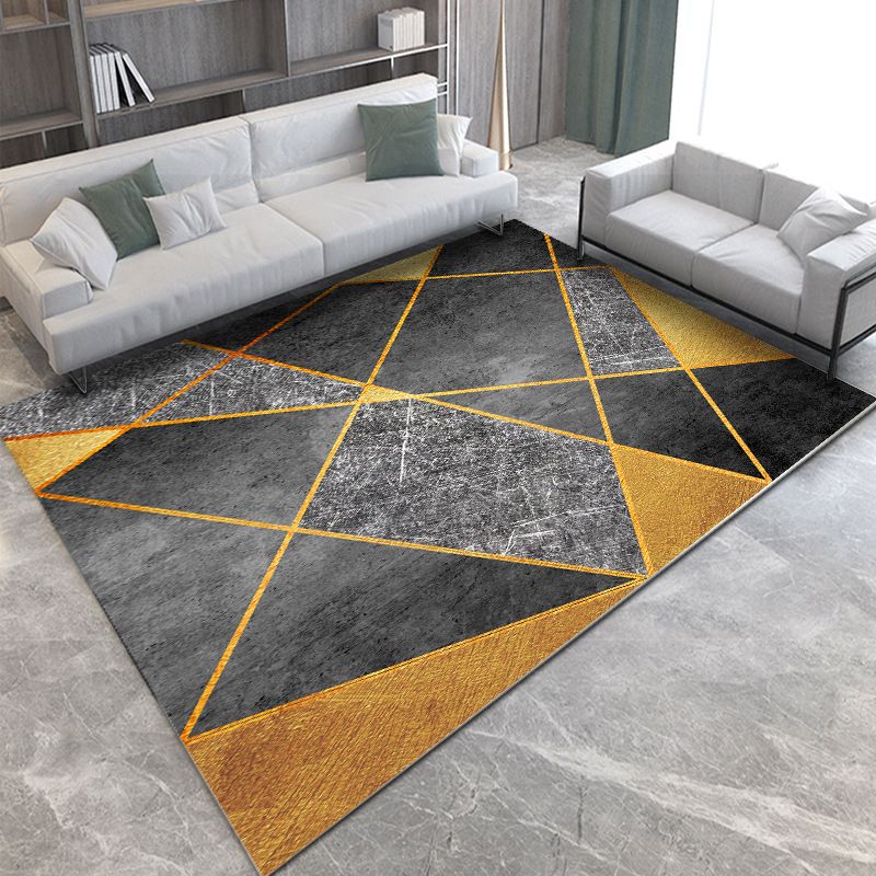 Gold Modern Rug Polyester Circle Indoor Rug Non-Slip Backing Rug for Home Decor