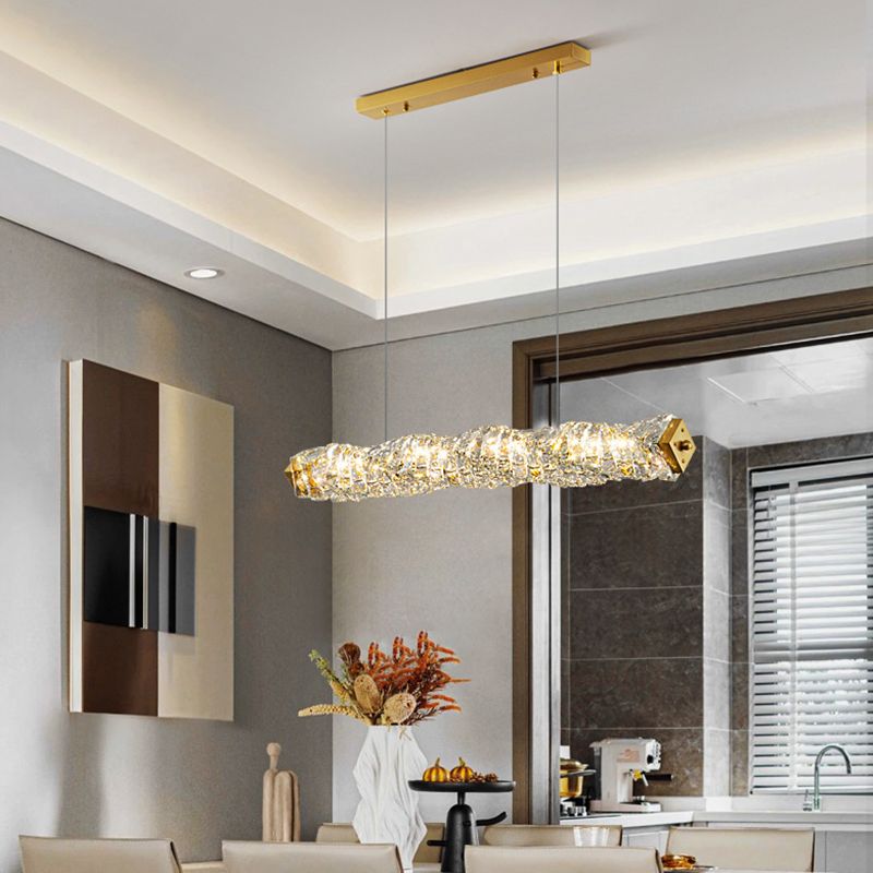 Crystal LED Pendant Ceiling Cylinder Kitchen Island Fixture in Gold Finish