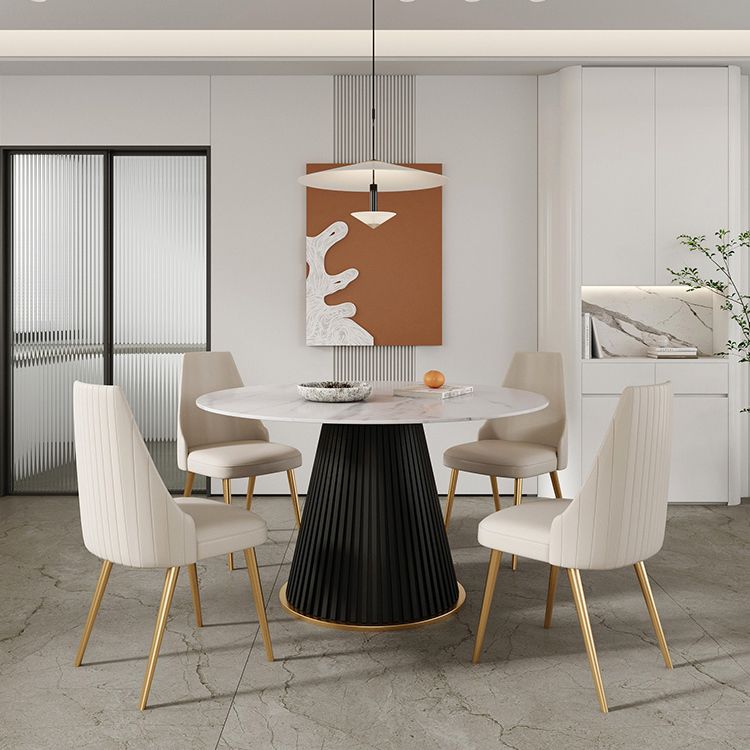 Round Sintered Stone White Dining Table Simplicity Pedestal Table for Dining Room