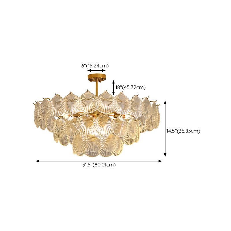 Modern Metal Ceiling Lamp Shell Shape Island Light with Glass Shade for Living Room