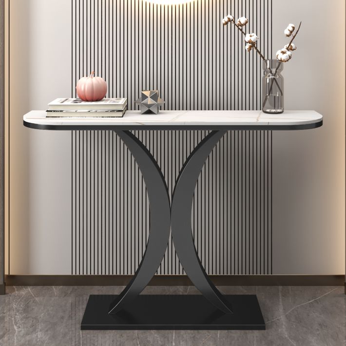 Stone Half Moon Console Table 31.5-inch Tall Accent Table for Hall