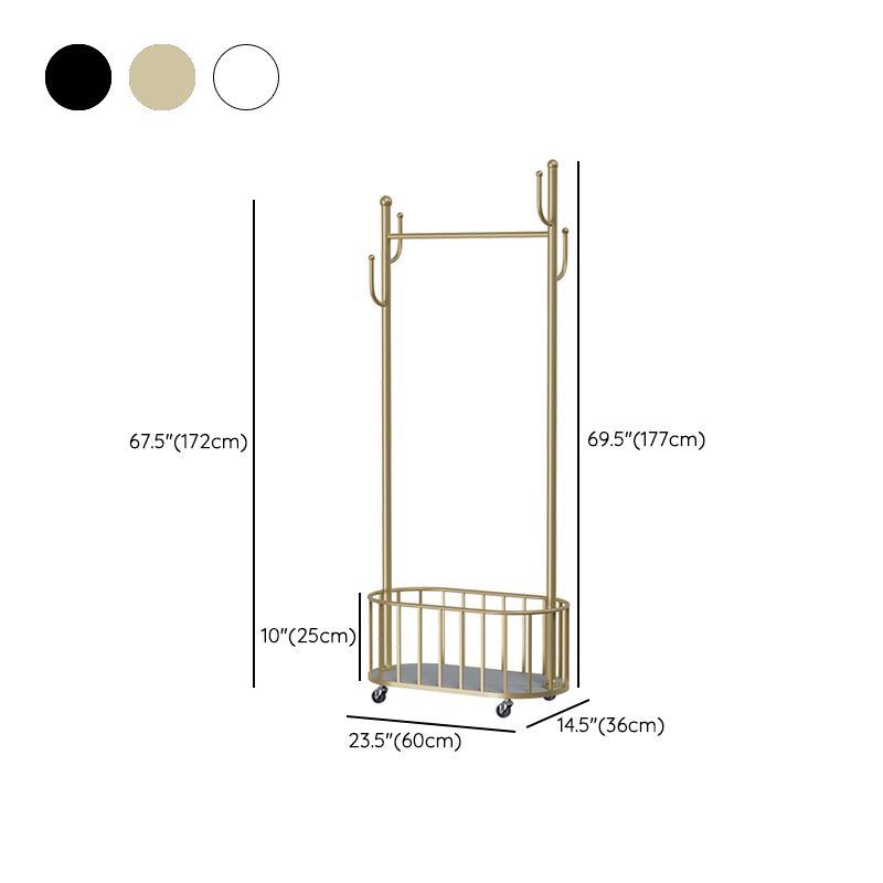 Classic Metal Clothes Hanger Basket Storage Free Standing Coat Rack with Castors