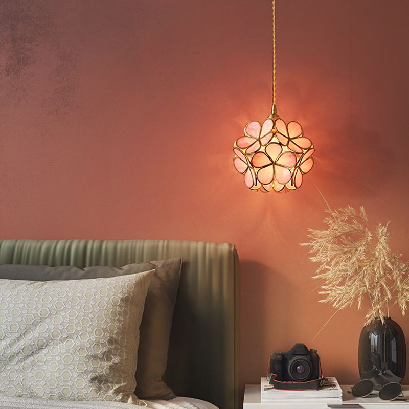 Petal Glass Ceiling Light Fixture 1-Light Vintage Pendant Light for Bedroom