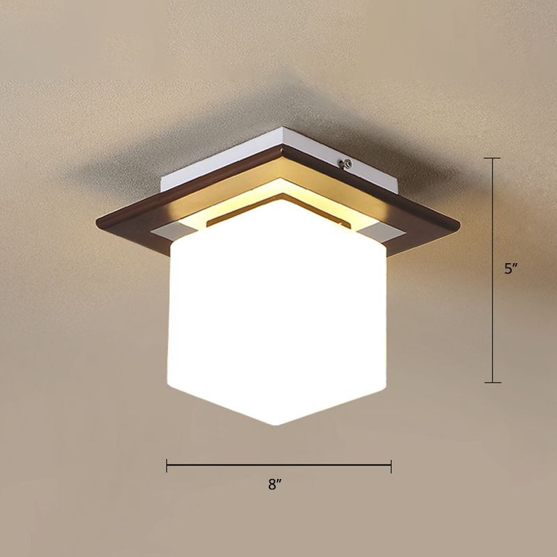 Modern geometrisch gevormd inbouwarmatuur Houten 1-lichts gangpadverzonken plafondlamp in bruin