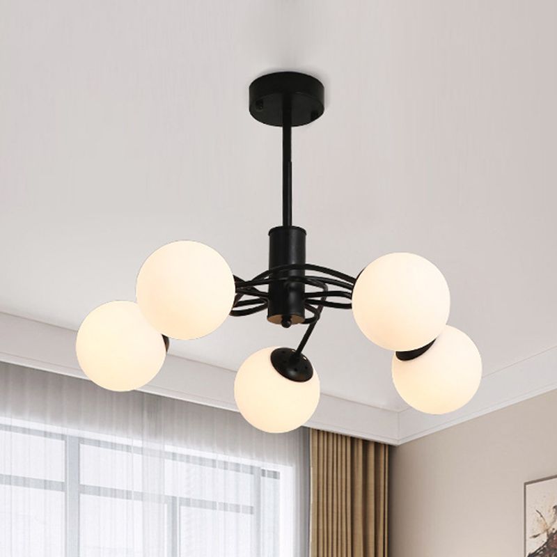 Globales Schlafzimmer Kronleuchter Beleuchtung Modernes weißes Glas 5-Bulb Black Anhänger Licht